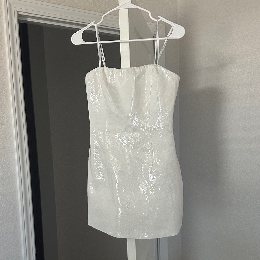 Lulu's Pristine Dazzle Ivory Sequin Strapless Mini Dress - Picture 2 of 5